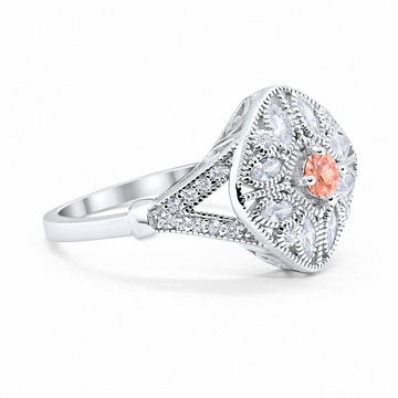 Art Deco Ring Marquise Filigree Simulated Morganite CZ 925 Sterling Silver